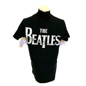 THE BEATLES Distressed Faded T-Shirt Black Size L